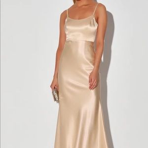Make You Shine Champagne Satin Mermaid Maxi Dress